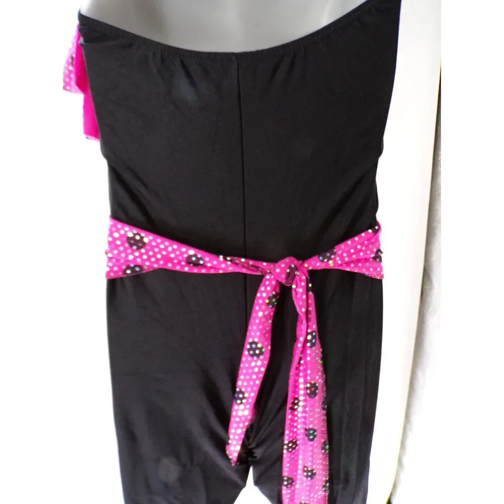 Pre-Owned Dance Costume Leo's  Medium Child Pink Jumpsuit Jazz Sequin Disco